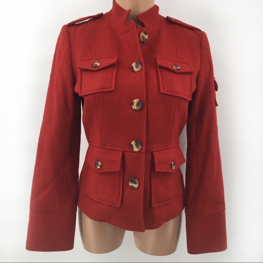 Sundance Red Wool Blend Military Style Jacket Coat - image 2